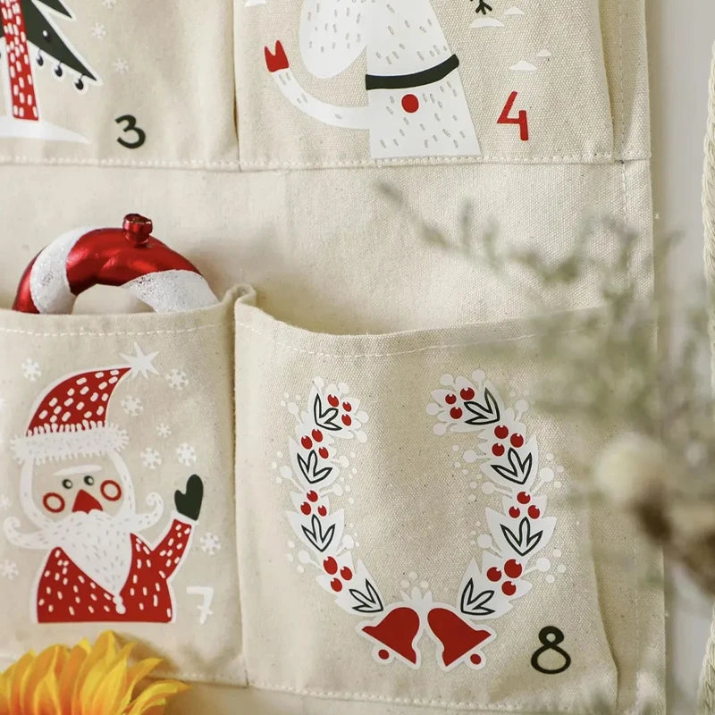 Calendário do advento de contagem regressiva de natal com 24 bolsos manto de lareira de véspera de natal pendurado na parede acessórios de decoração de festa de feriado