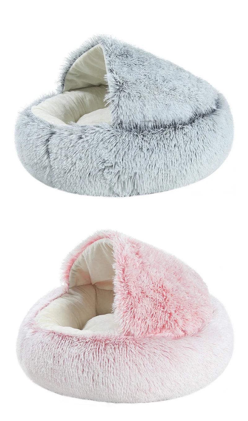 Cama macia quente do animal de estimação do luxuoso com tampa, ninho redondo do sono, caverna para cães pequenos, colchão do gato, gatinho