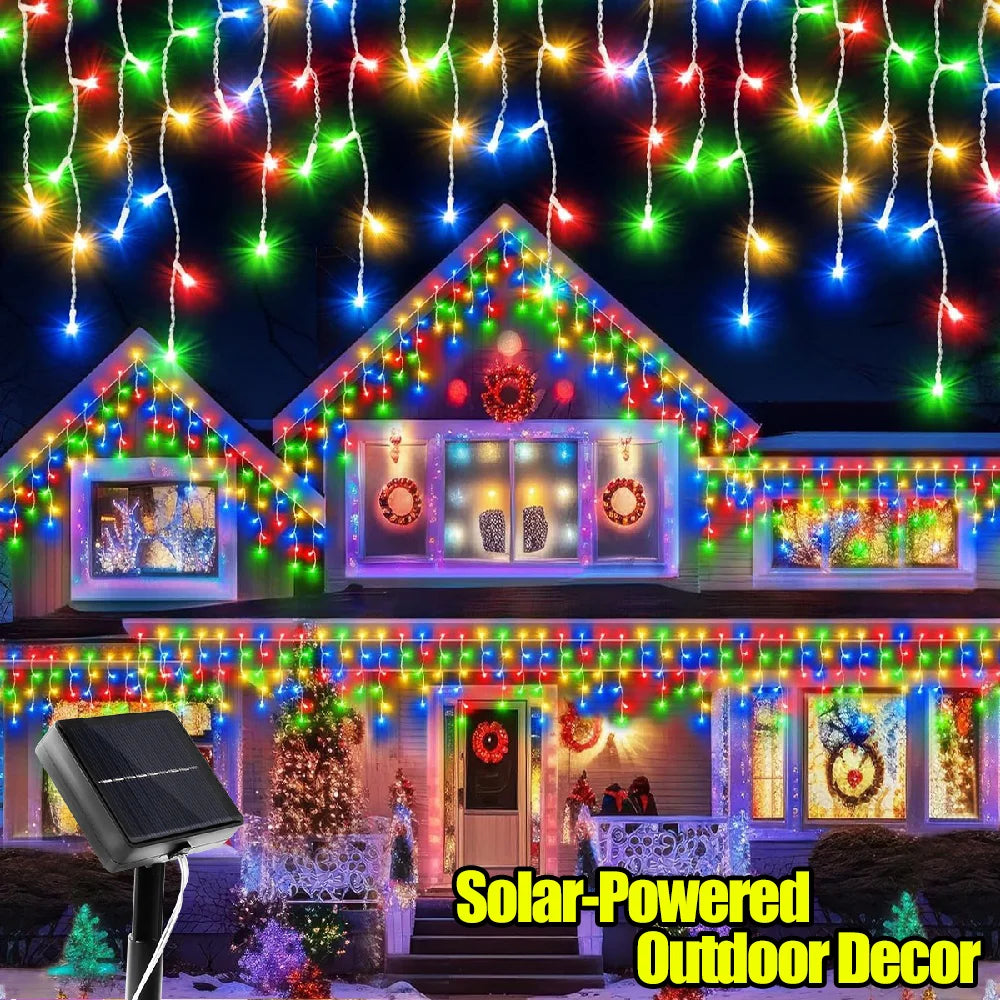 Luzes de Natal Solares em Forma de Gelo 98/162LED com 8 Modos de Iluminação para Jardim, Pátio, Casamento, Festa, Gazebo, Decoração de Natal IP65