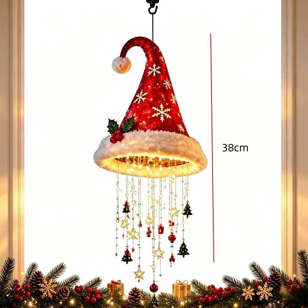 Chapéu de Papai Noel Iluminado com Flocos de Neve, Pendente para Árvore de Natal, Lanterna Suspensa, Decoração de Natal para Casa, Presentes para Festa de Ano Novo