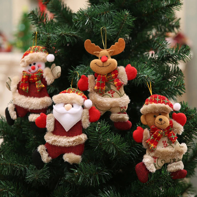 4 pçs feliz natal ornamentos diy presente de natal papai noel boneco de neve árvore pingente boneca pendurar decoração para casa noel natal ano novo