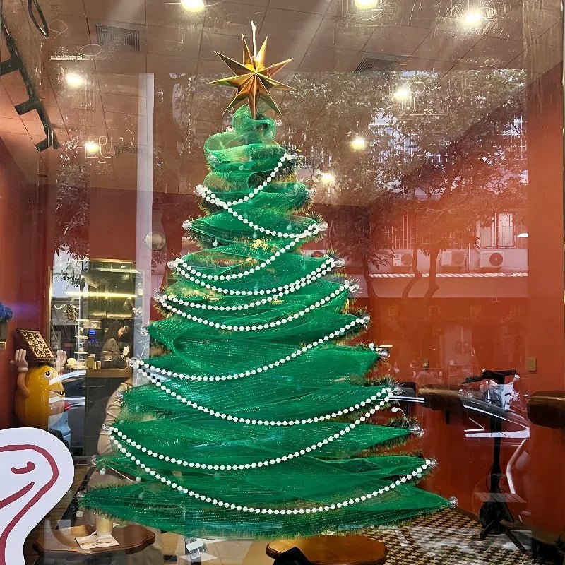 Decoração de natal diy vidro casa árvore de natal janela loja do chão ao teto janela atmosfera casa cena de casamento layout