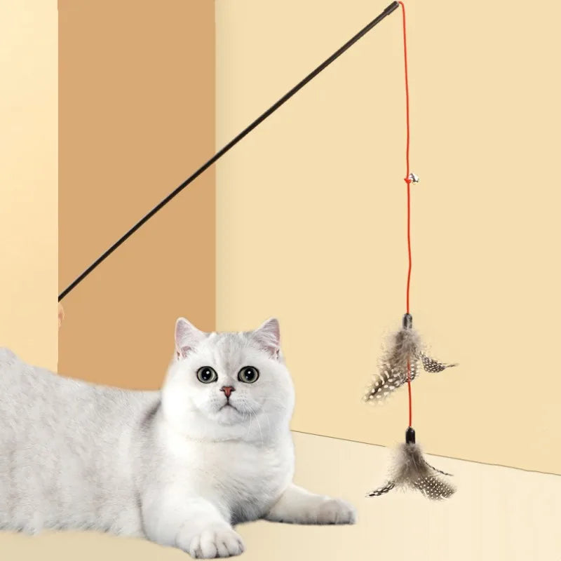 Brinquedo do gato pena gatos varas brinquedos do gato interativo dupla pena brinquedos gatos provocando gatinho teaser vara com sino brinquedo produtos para animais de estimação