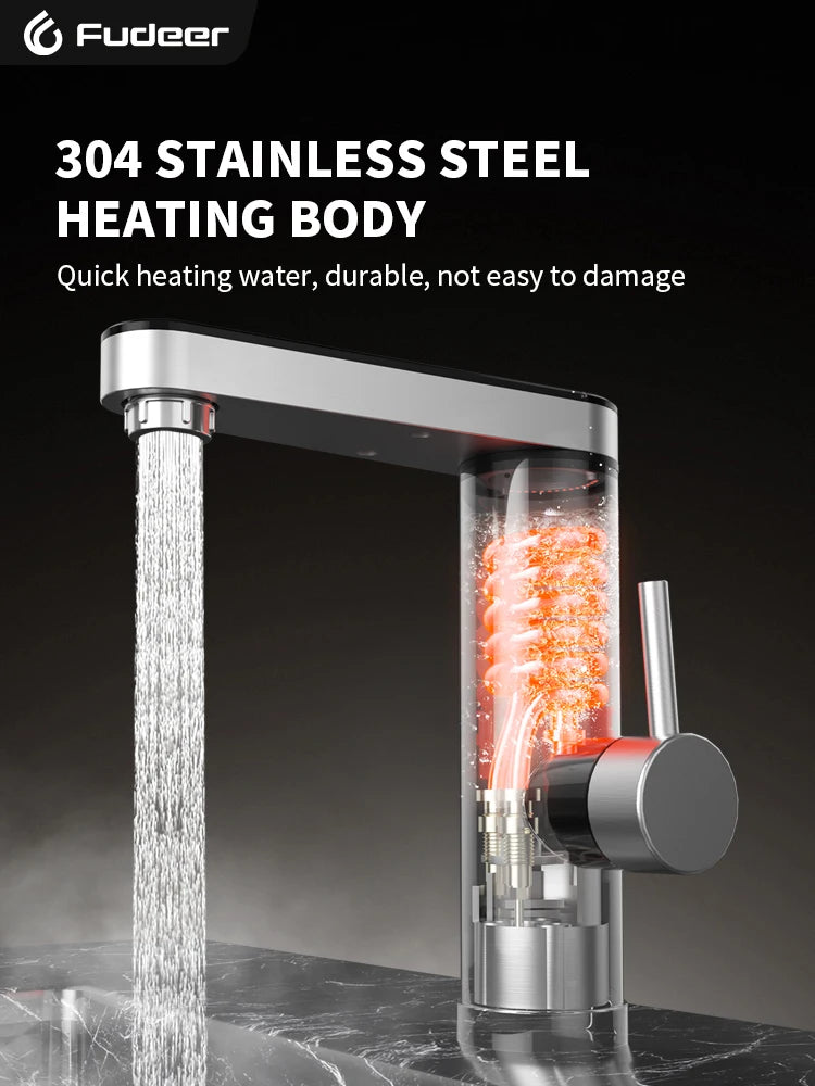 Fudeer 3400W 220V Cozinha Elétrica Aquecedor de Água Torneira Instantânea de Aço Inoxidável Torneira de Água Aquecedor Torneira de Aquecimento Frio