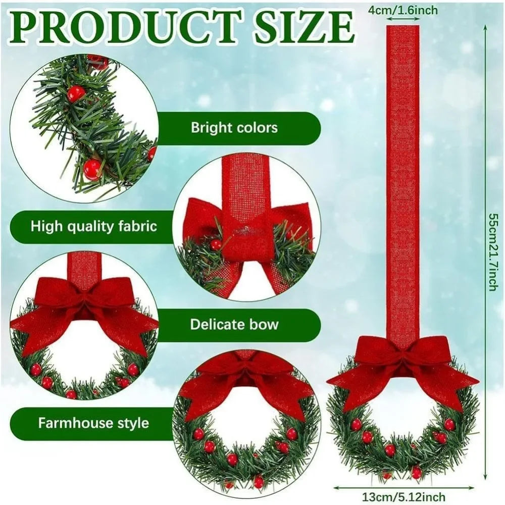 4 Peças de Mini Guirlandas de Natal, Decorações para Janelas, Laços de Fita, Frutas Vermelhas, Decorações para Festas de Natal em Casa