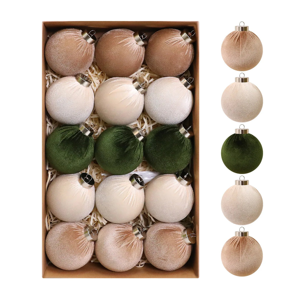 Bolas de Natal de Veludo 8cm 15PCS Enfeites de Natal com Tecido Flocado para Decoração de Árvore de Natal e Festas em Casa