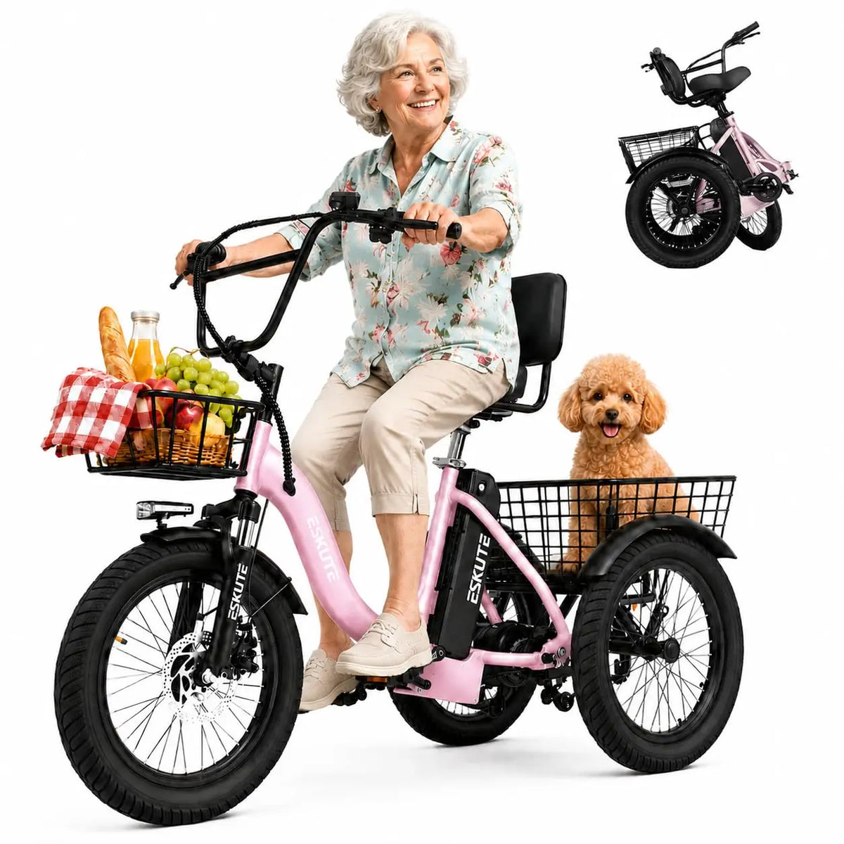 Peak 1200W Folding Electric Trike 18x3.0 Fat Tire 624Wh Battery Step-Thru 3 Wheel Ebike 65 Miles 18 MPH Adults, Customized