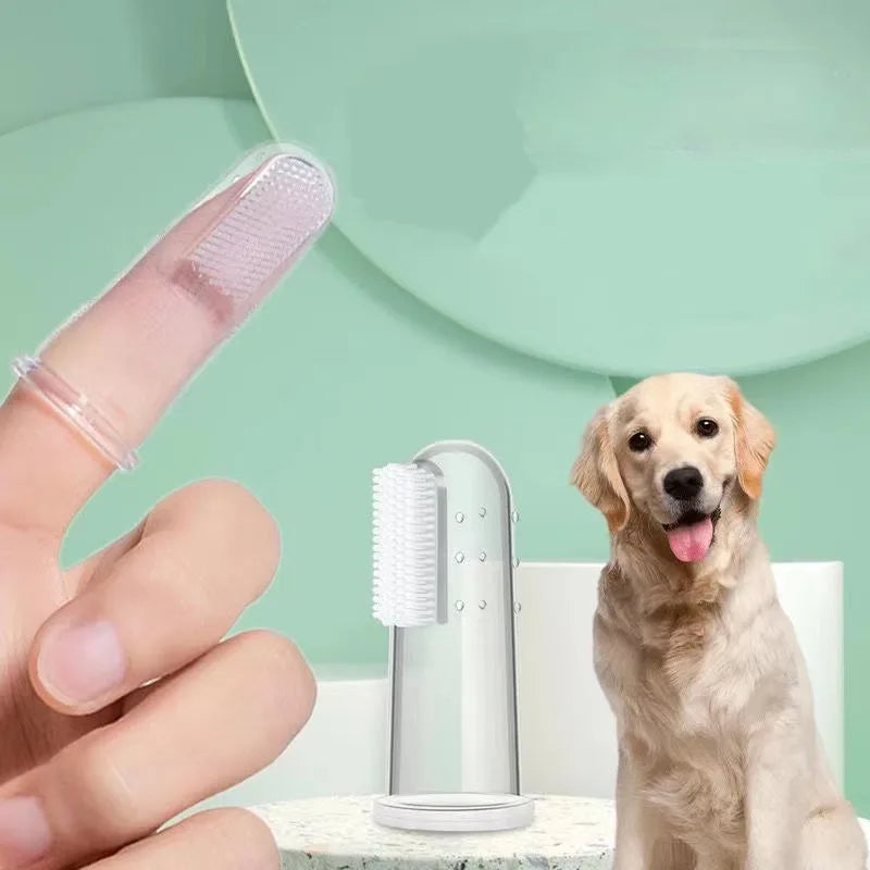 Conjunto de 4 escovas de dedo e escovas de dentes para animais de estimação, limpa os dentes eficazmente - adequado para cães e gatos
