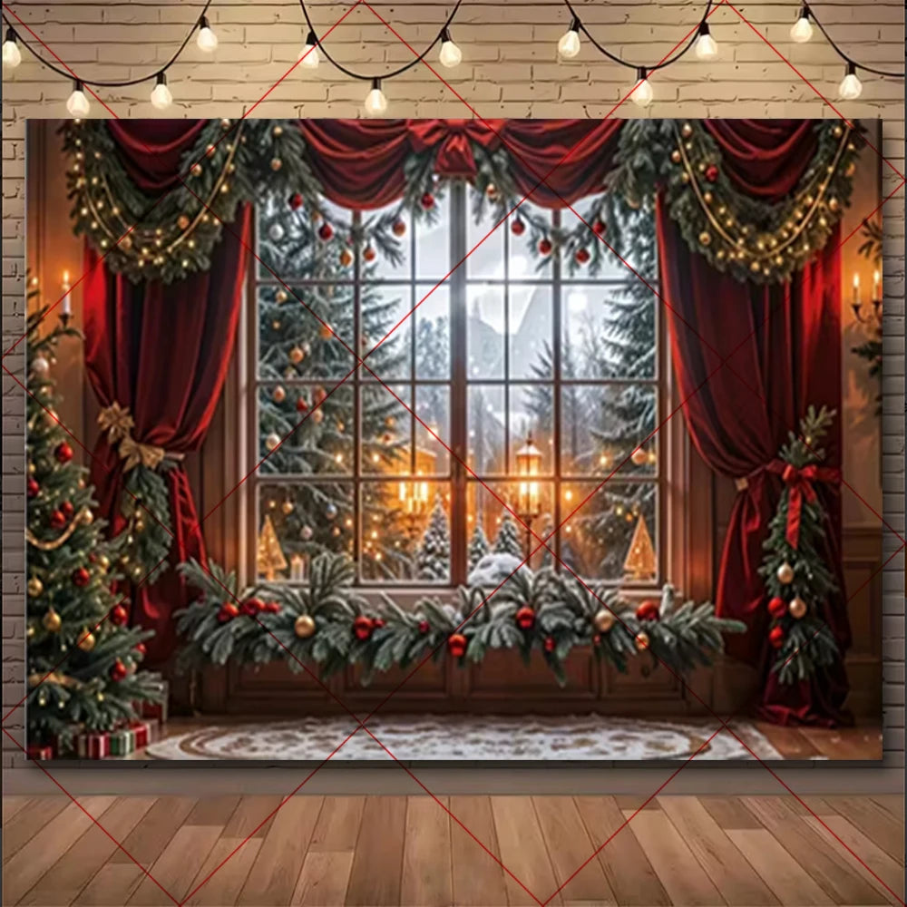 Natal inverno fundo vintage lareira festa decoração crianças photo studio suprimentos árvore de natal lanternas cenário nevado