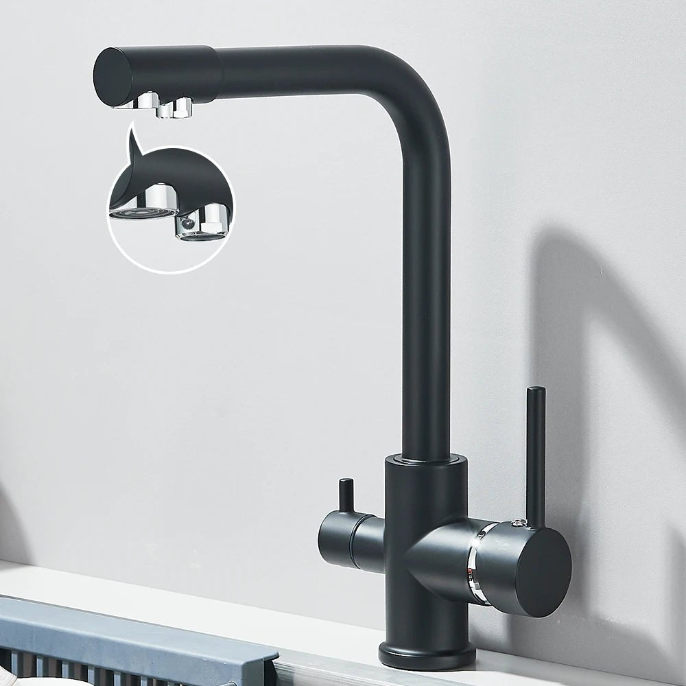 Preto cinza cachoeira torneira da cozinha misturador filtro de água potável torneira da cozinha pia água quente e fria para cozinha - Kasa & Pet