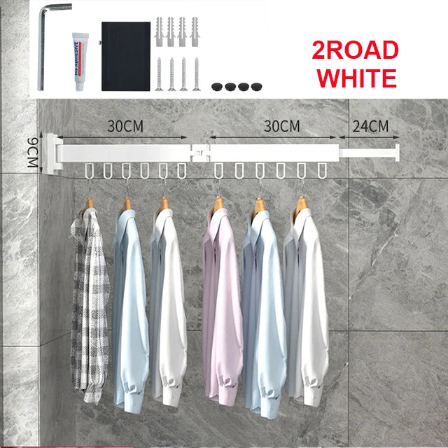Rack de secagem de roupas-retrátil dobrável forte suporte de carga interior de parede de alumínio simples e conveniente rack de roupas