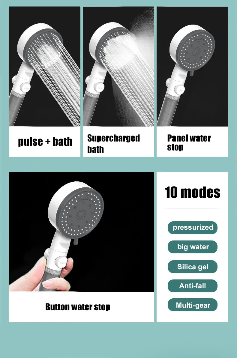 10 spray de alta pressão de poupança de água filtrada cabeça de chuveiro portátil resistência à queda preto branco banheiro chuveiro bocal