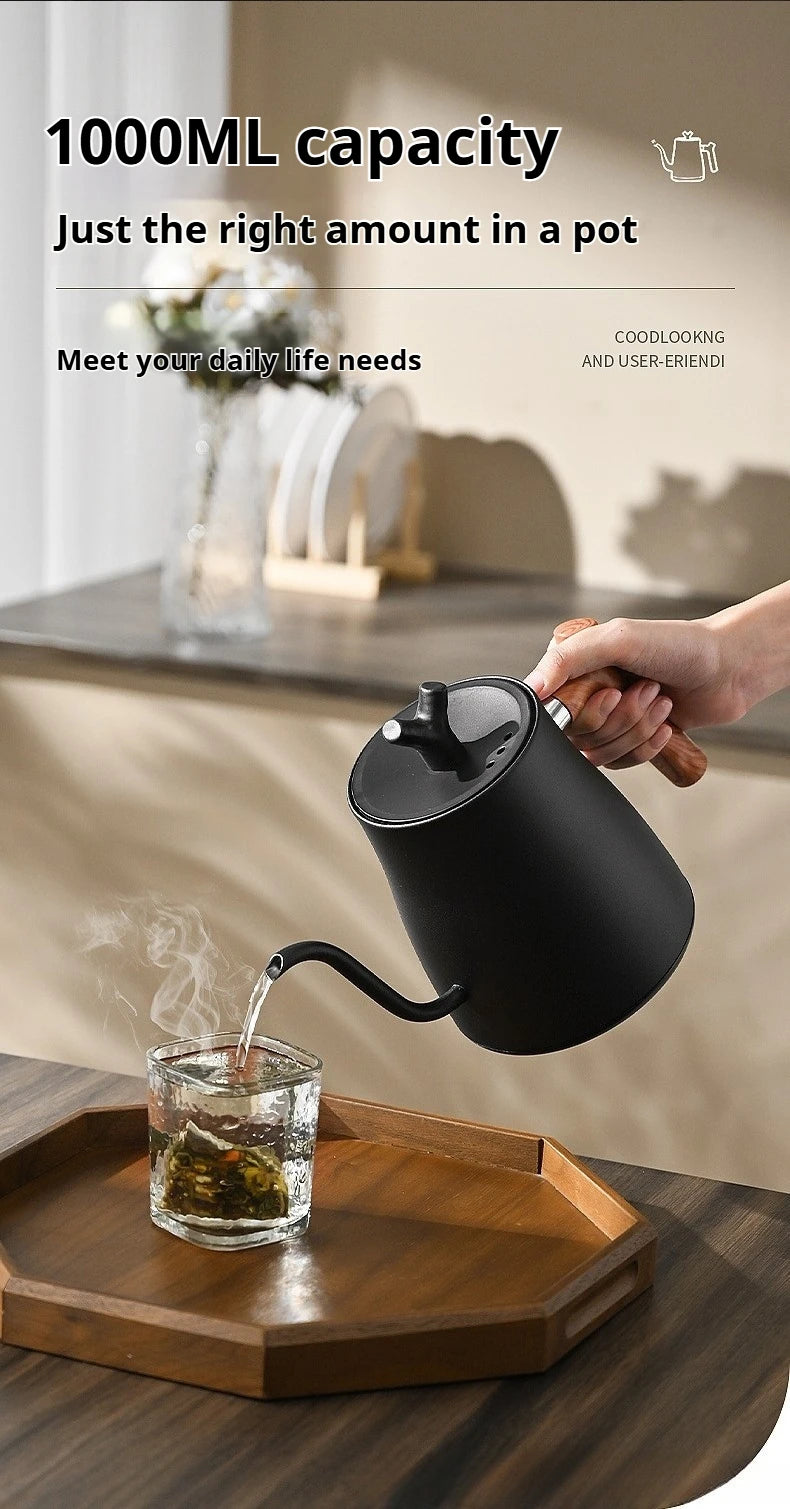 Chaleira Elétrica Gooseneck 1L: Controle Inteligente de Temperatura para Café Coado, Aquecimento Rápido em Aço Inoxidável, 110V e 220V