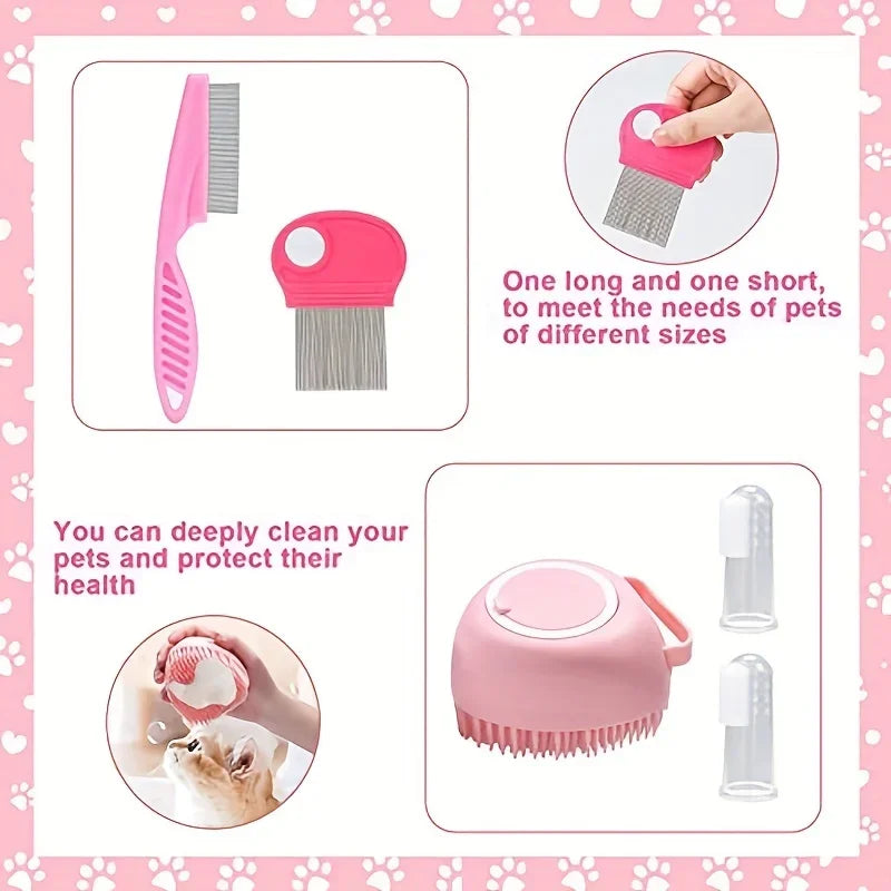 Kit de Beleza para Gatos com 8 Peças: Escova, Cortador de Unhas e Lixas, Kit de Higiene para Animais de Estimação, Pente Antipulgas
