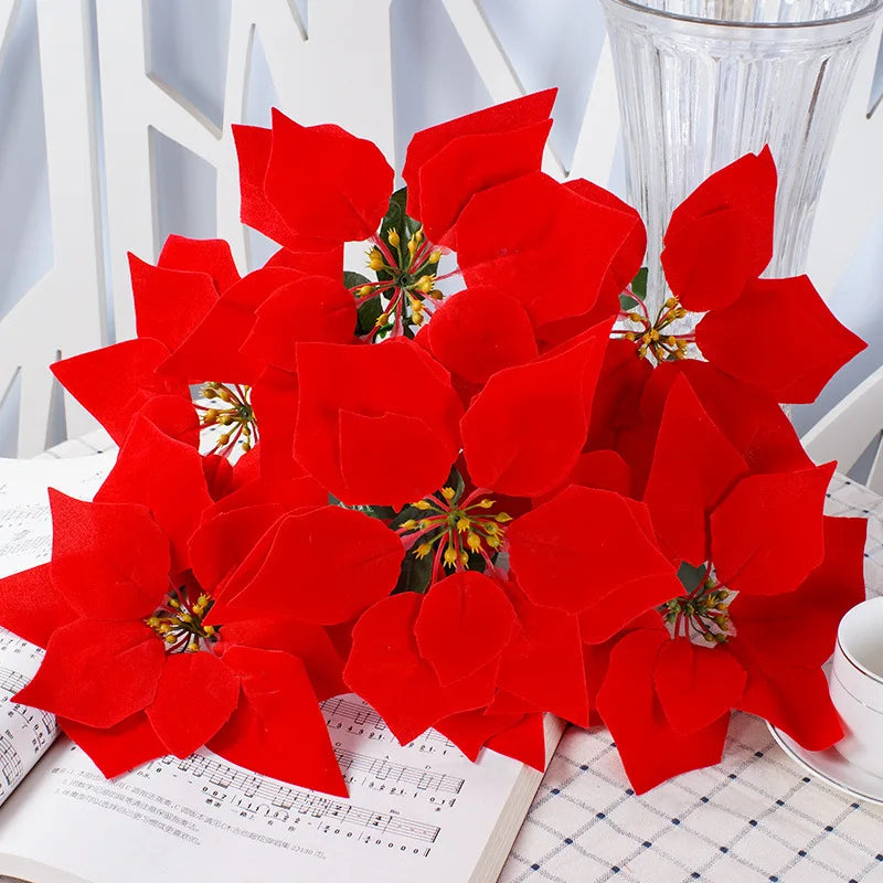 50cm plantas artificiais decoração de natal falso flor vermelha decoração da árvore de natal plantas falsas ramo slik flor planta para casa jardim
