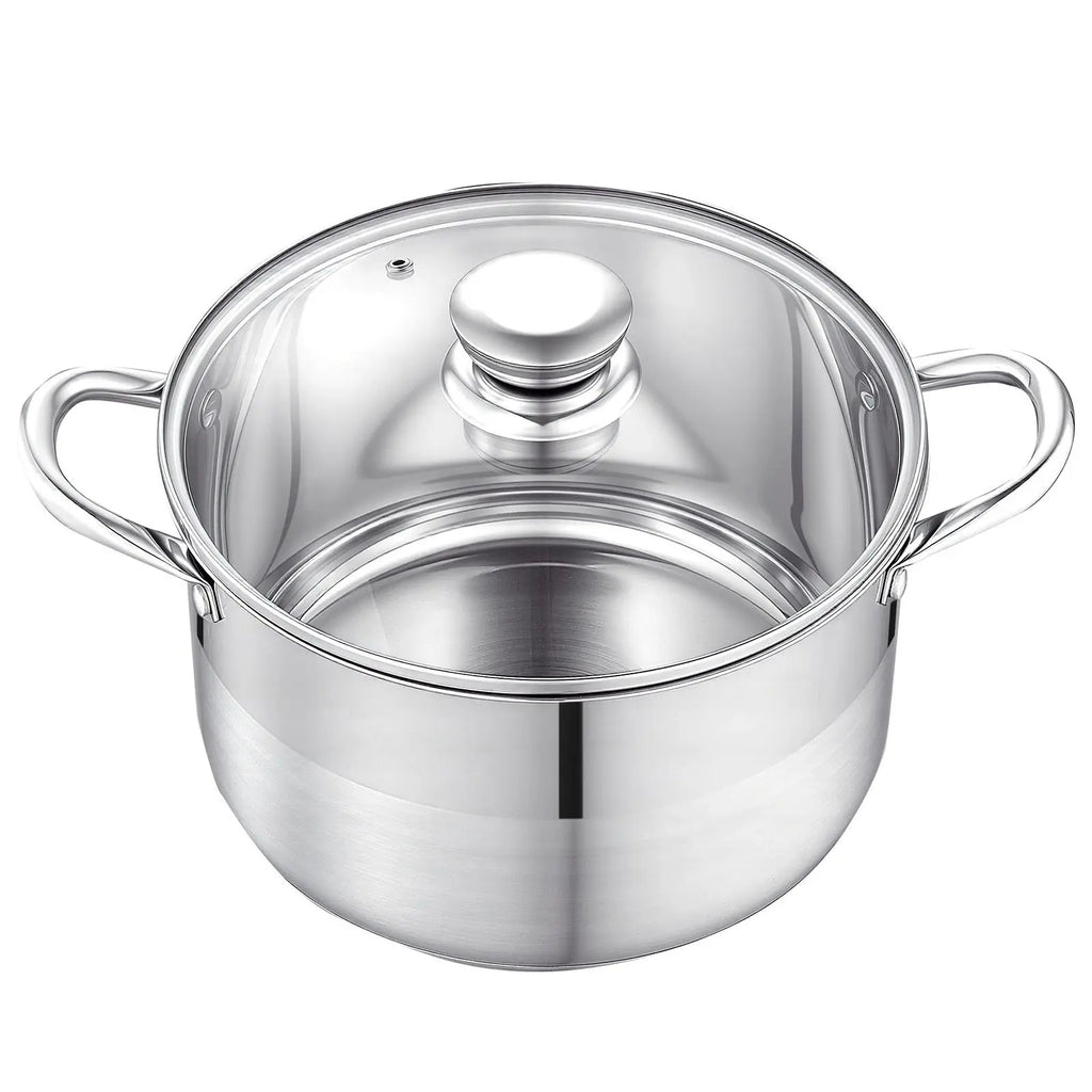 8 Quart Stainless Steel Stockpot with Glass Lid PFOA-Free PFAS-Free Sauce Pans Compatible with Gas Stoves Kitchen Essentials