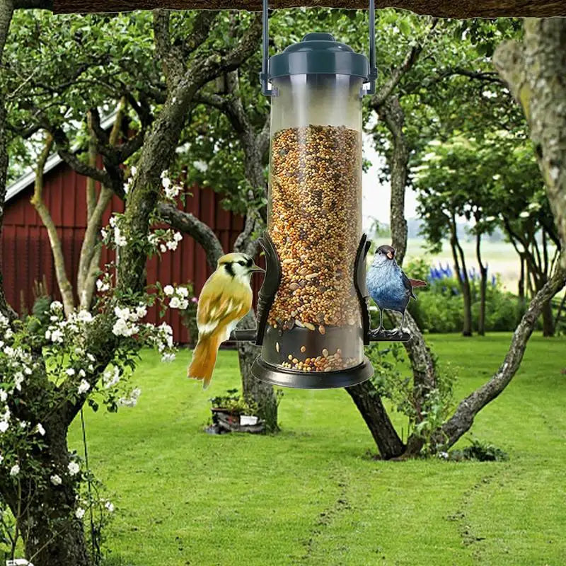Alimentador de pássaros pendurado à prova de esquilo recipiente de comida de pássaros pp dispensador de comida de pássaros recipiente tubular alimentadores de pássaros para suprimentos para animais de estimação
