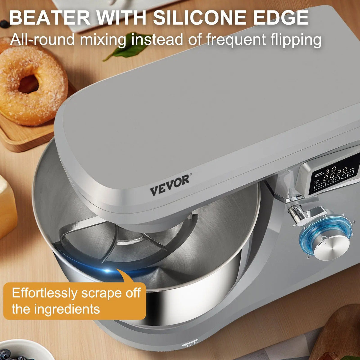 Stand Mixer 7.4 Qt Stainless Steel Bowl 6 Speed LCD Screen Tilt Head Design Food Mixer