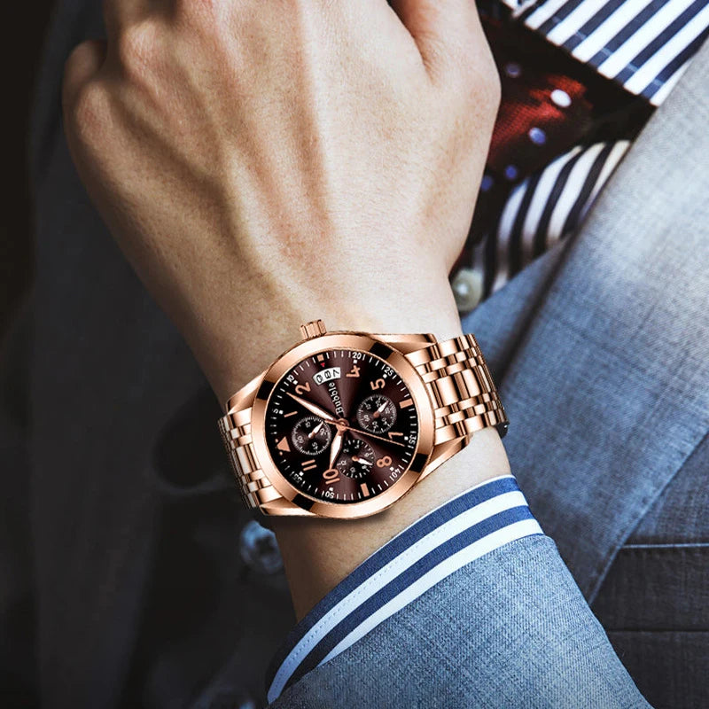 UTHAI Men's Watch Brand Light Luxury Fashion Trend Night Light Waterproof Digital Six Pin Business Leisure Quartz Watch Gift