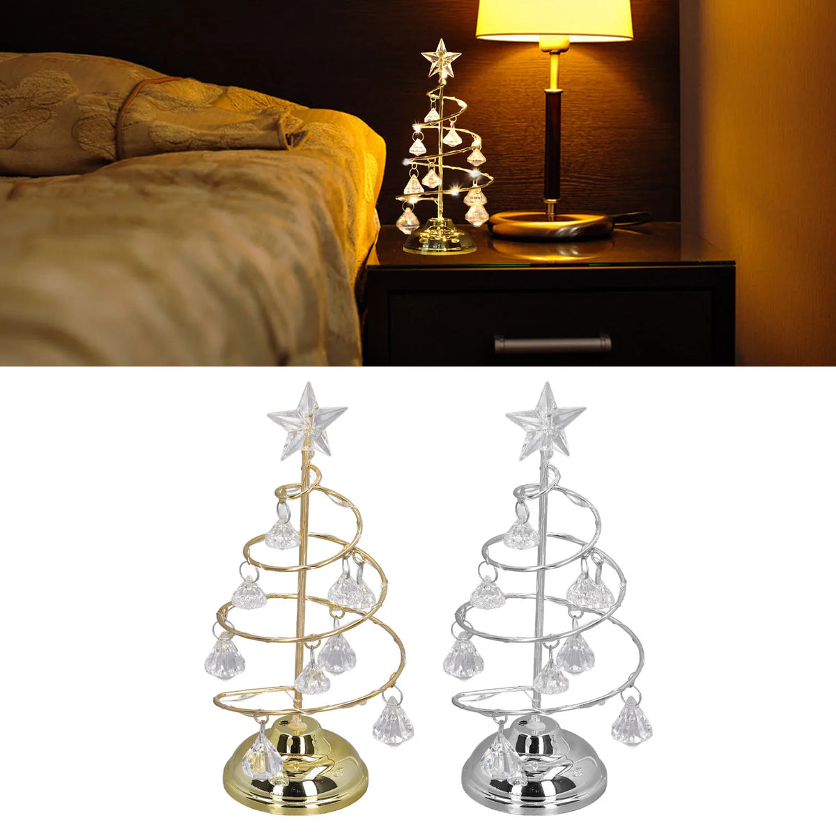 LED Christmas Tree Night Lights, pequeno ornamento decorativo de cristal, lâmpada tipo Xmas Tree, feliz ano novo presente - Kasa & Pet