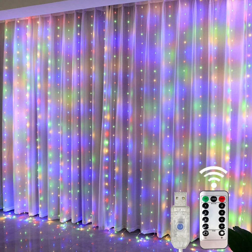 Luzes de Natal LED, Cortina de Luzes de Fada com 8 Modos, Controle Remoto USB, Decoração de Natal para Casa, Lâmpada de Ano Novo