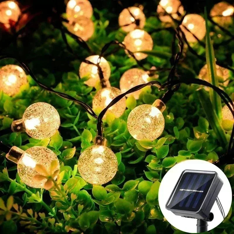 Luzes de cordão solares para exterior, luzes de globo de cristal LED, luzes de fada solares à prova d'água para decoração de jardim, Natal e exteriores