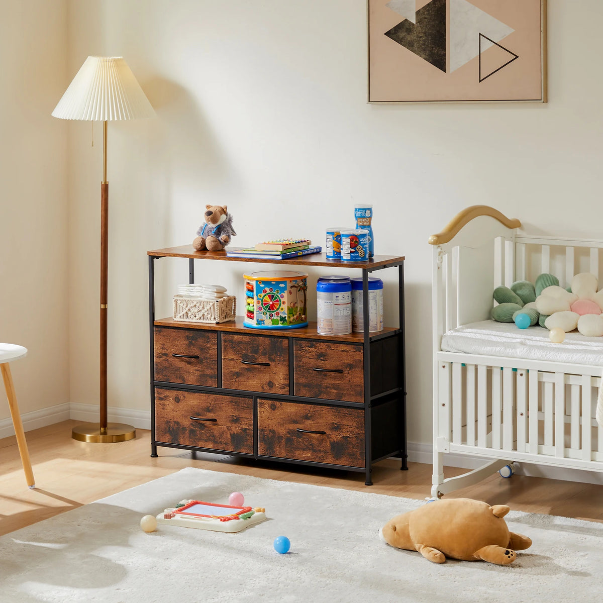 JHK Armário de sapatos com 5 gavetas de tecido, armazenamento de brinquedos, suporte de TV, sapateira multicamadas, economiza espaço, armário de móveis para casa