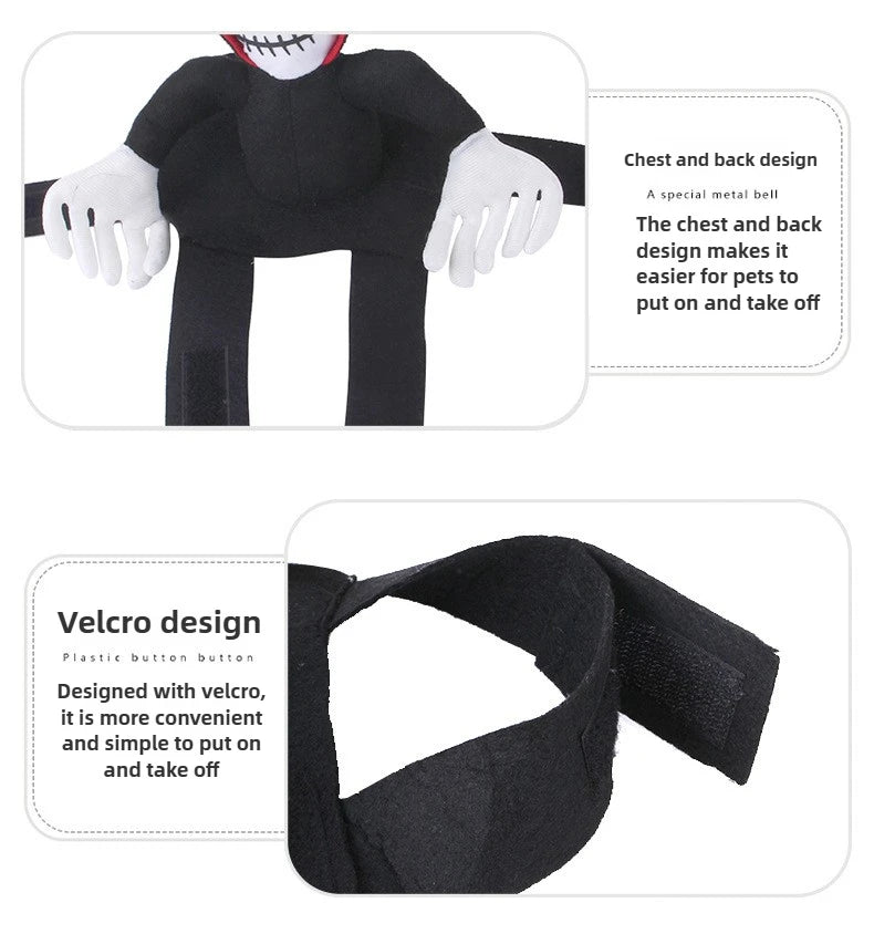 Halloween animal de estimação cosplay traje assustador boneca equitação roupa cão gato   Traje de Halloween para animais de estimação assustador vestir-se colete para cachorro de festa