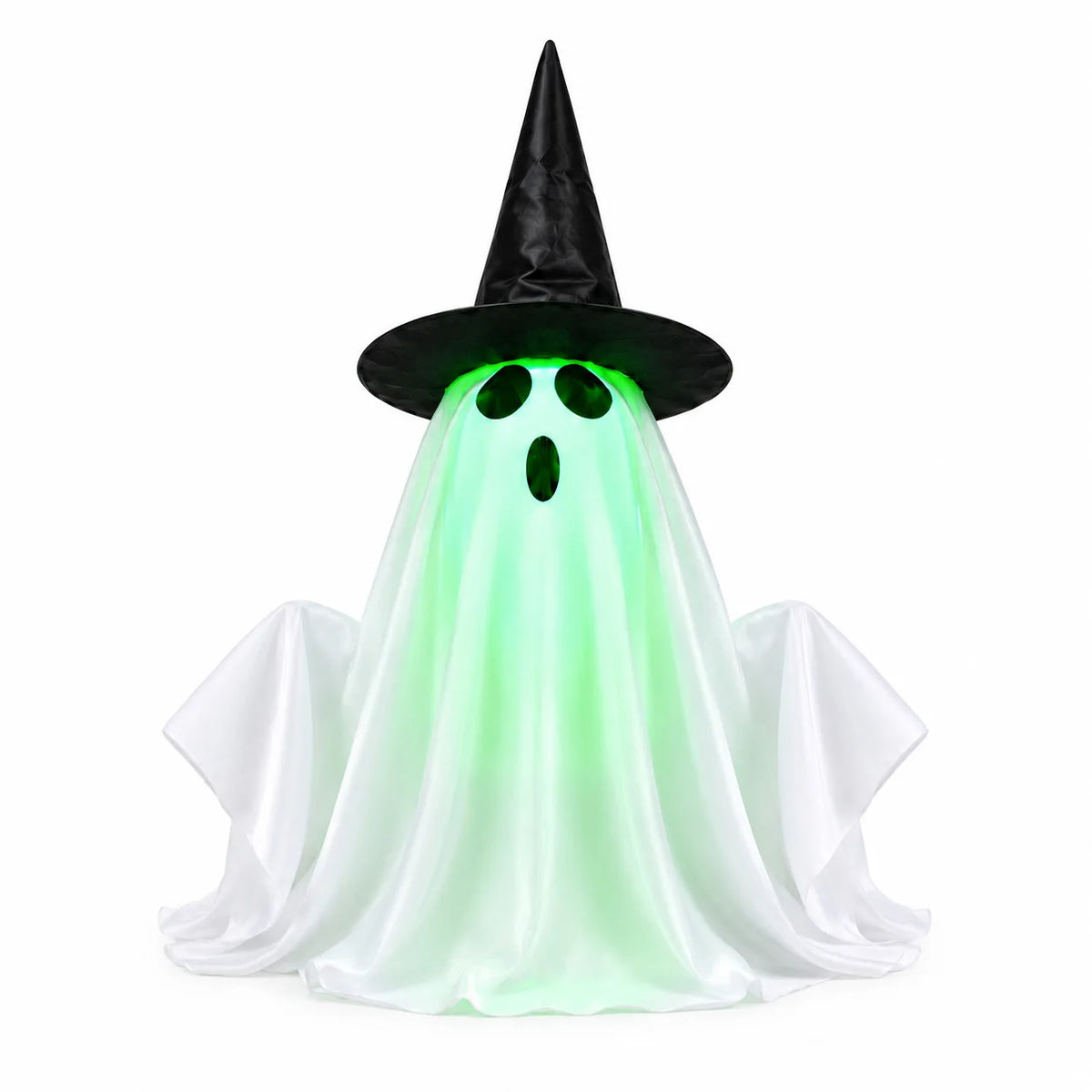 Decoração de Halloween Fantasma Iluminado com Chapéu de Bruxa, Rosto Verde Brilhante com Efeito Sonoro Assustador, Enfeite de Mesa para Festa de Casa Assombrada