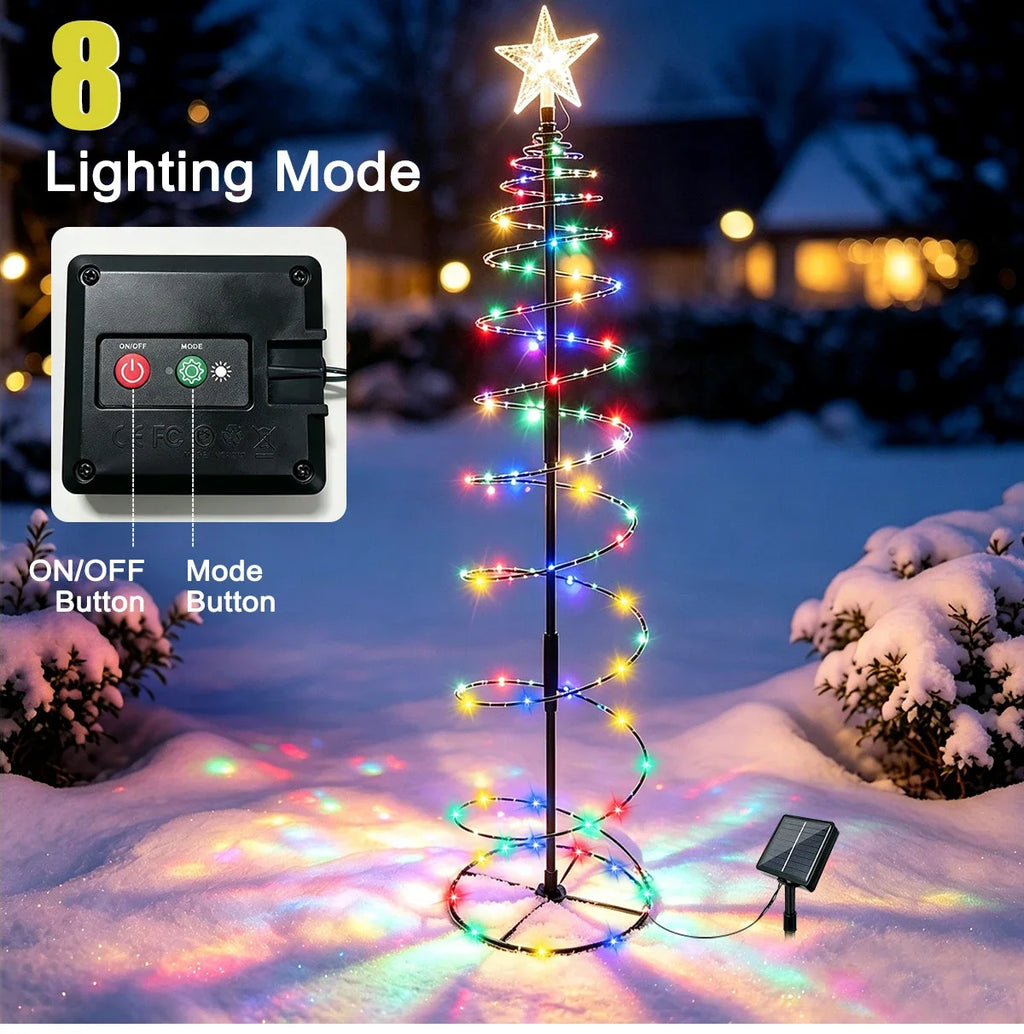 Luz solar para exterior, luminária de árvore de Natal, guirlanda de fadas LED em forma de estrela, RGB, com efeito de luz intermitente, à prova d'água, para jardim, pátio, relvado, quintal, decoração de festas.