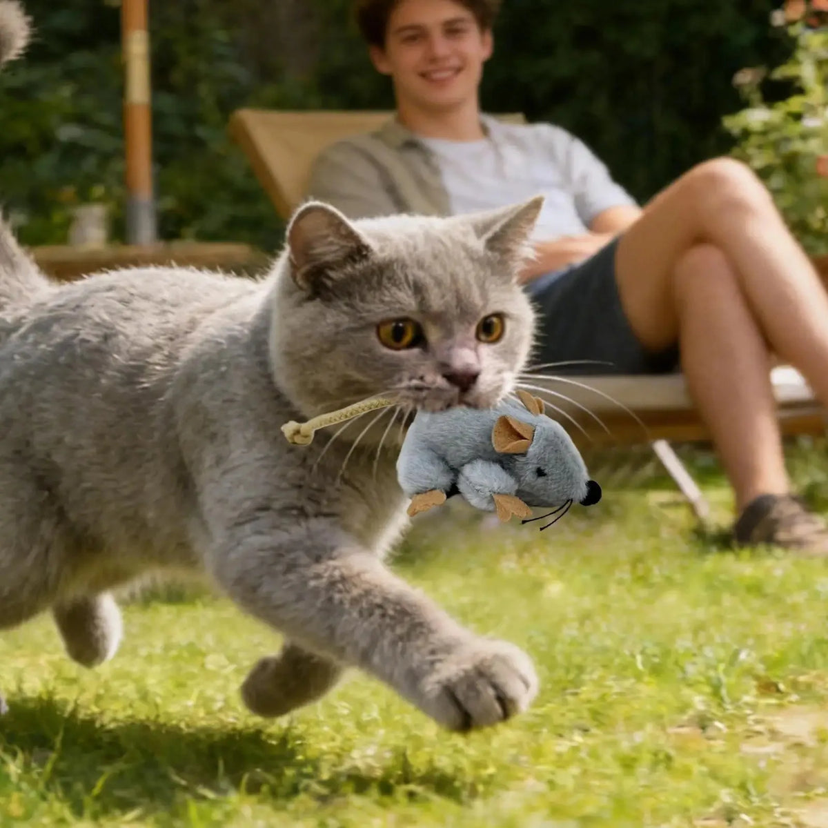 Brinquedo de Pelúcia para Gato em Forma de Rato com Cauda Realista e Som, Brinquedos Interativos para Gatinhos, Jogo de Caça para Gatos de Interior, Acessórios para Animais de Estimação