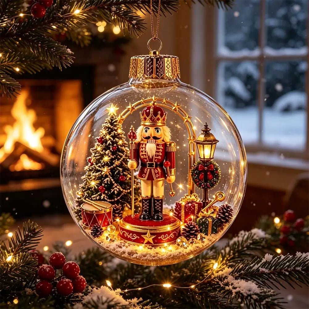 Decorações de Natal com Luzes, Criativas, com Temas de Quebra-Nozes, Rena, Boneco de Neve, Árvore de Natal Brilhante, Pingente de Bola de Cristal