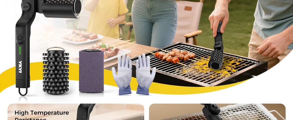 Escova Elétrica para Churrasqueira 2 em 1, Escova de Limpeza Recarregável Sem Fio, Cabeça de Escova em Aço Inoxidável, 3 Velocidades para Grelhas de Churrasco