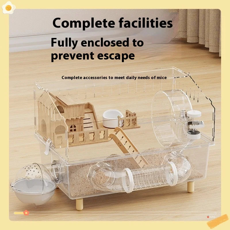 Gaiola para Hamster Espaçosa em Acrílico Transparente com Acessórios, Habitat para Roedores, Suprimentos para Pequenos Animais