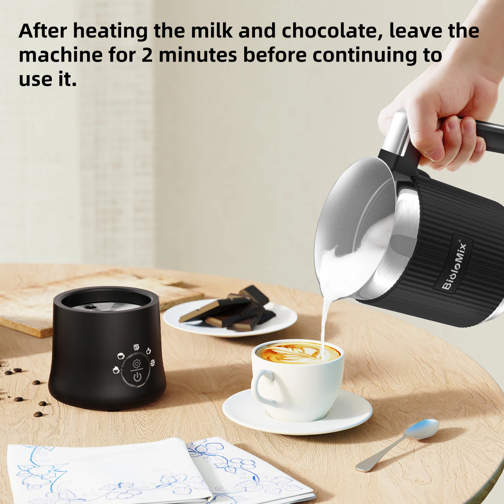 Batedor de leite e vaporizador removível BioloMix, fabricante automático de espuma quente/frio e chocolate quente 5 em 1, seguro para máquina de lavar louça
