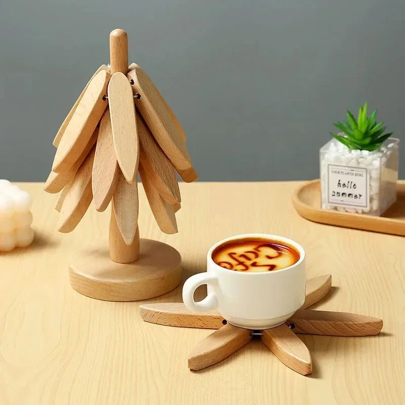 Base para Panelas de Madeira em Forma de Árvore de Natal com Suporte, Resistente ao Calor, Anti-Queimaduras, Porta-Copos, Sousplat de Madeira Sólida, Decoração de Natal para Casa - Kasa & Pet