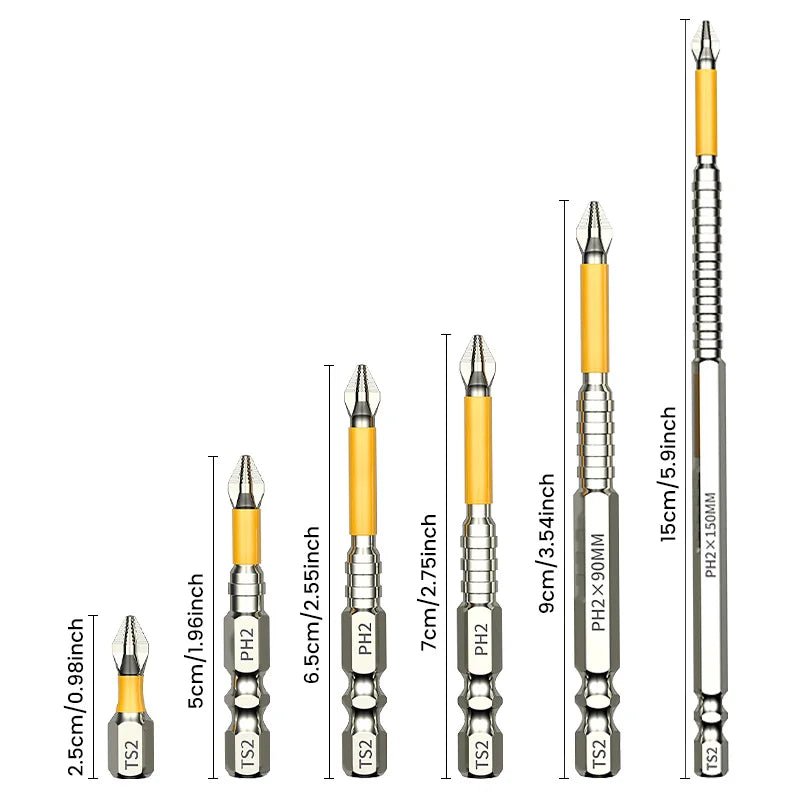 Brocas Longas de Aço Liga Antiderrapantes PH2, Ponta Magnética para Chave de Fenda, Broca de Impacto para Madeira 25/50/65/70/90/150mm - Kasa & Pet