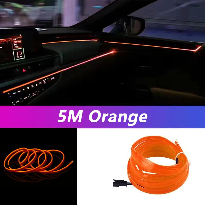 Carro Interior LED Strip Light, Neon EL Fiação, Lâmpada Decorativa para Auto, Luz Ambiente Flexível, Diodo de Festa Atmosfera, USB, 5m