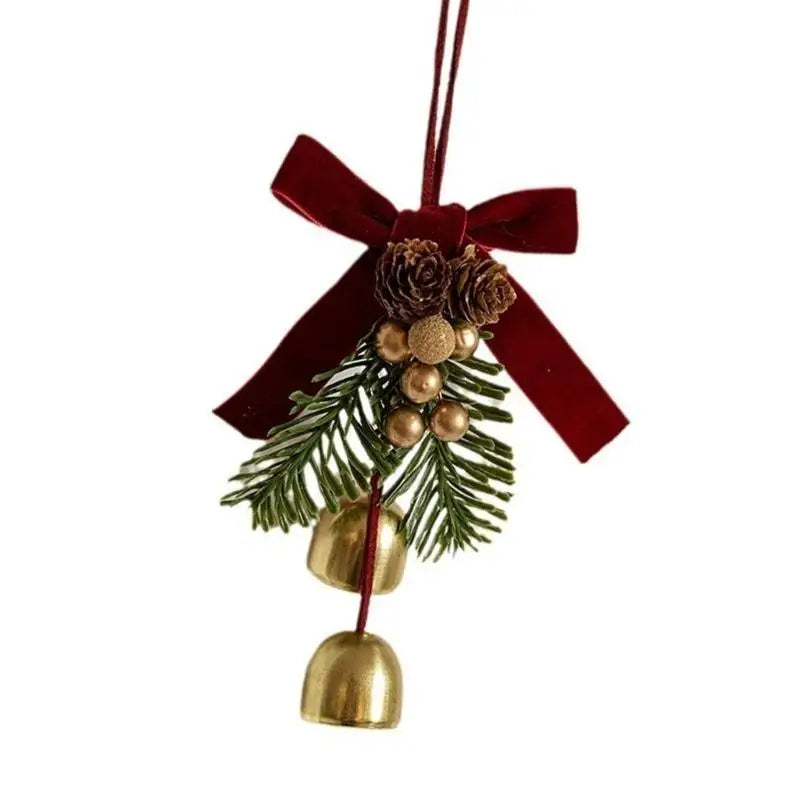E8bd veludos bowknot pinha sinos árvore pendurado ornamento decoração para casa