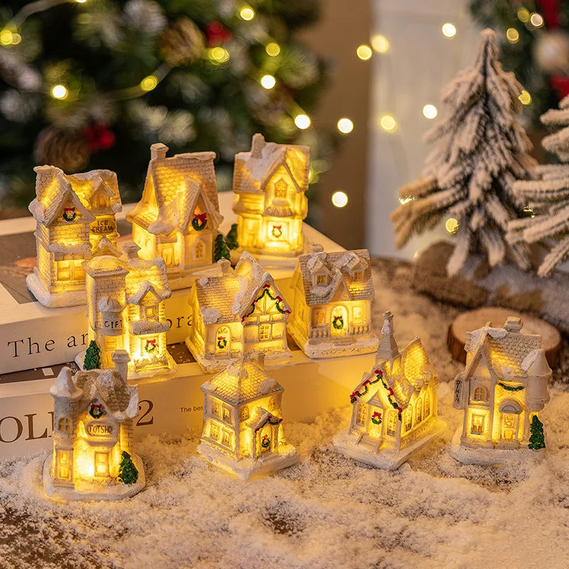 Enfeite de Natal em Resina, Casa em Miniatura, Decoração de Mesa, Figurinha de Aldeia Natalina, Decoração de Mesa para Casa de Férias, Presente de Natal