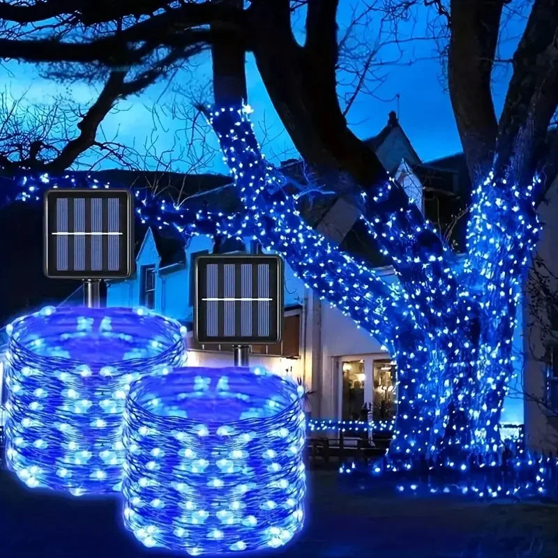 Decorações para Árvore de Natal, Luzes de Cordão Solares para Jardim Externo, Luzes de Fio de Cobre LED para Festas em Casa, Casamentos, Ano Novo 2027