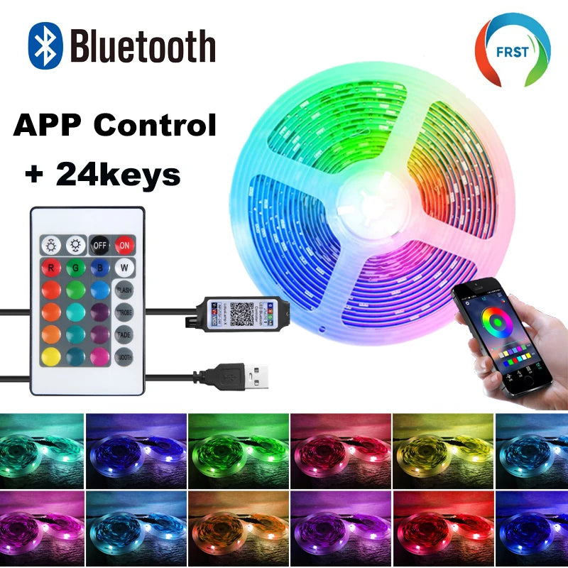 Fita LED RGB 5050 Colorida com Bluetooth para Decoração de Ambientes, 10m 15m 20m 30m, Iluminação LED Neon para PC e TV, Fita LED Kasa & Pet