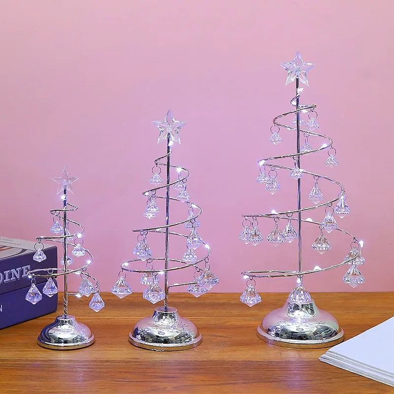 Galvanizado Árvore De Ferro LED Luzes Noturnas, Cristal Luminoso, Decoração De Mesa, Presentes De Natal