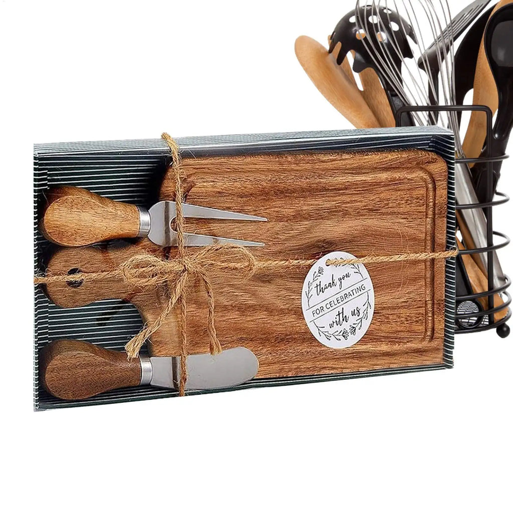 Conjunto de placa de charcutaria de bambu-bandeja de servir queijo de madeira com talheres para casamento natal festa de inauguração decoração de casa