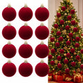Conjunto de 12 Bolas de Natal em Veludo Burgundy para Decoração de Casa, Ornamento para Halloween, Ação de Graças, Aniversários e Natal