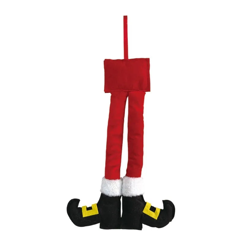 Nova decoração de porta de Natal com laço, árvore de Natal, Papai Noel e enfeite de perna de elfo, decoração de cenas natalinas para casa.
