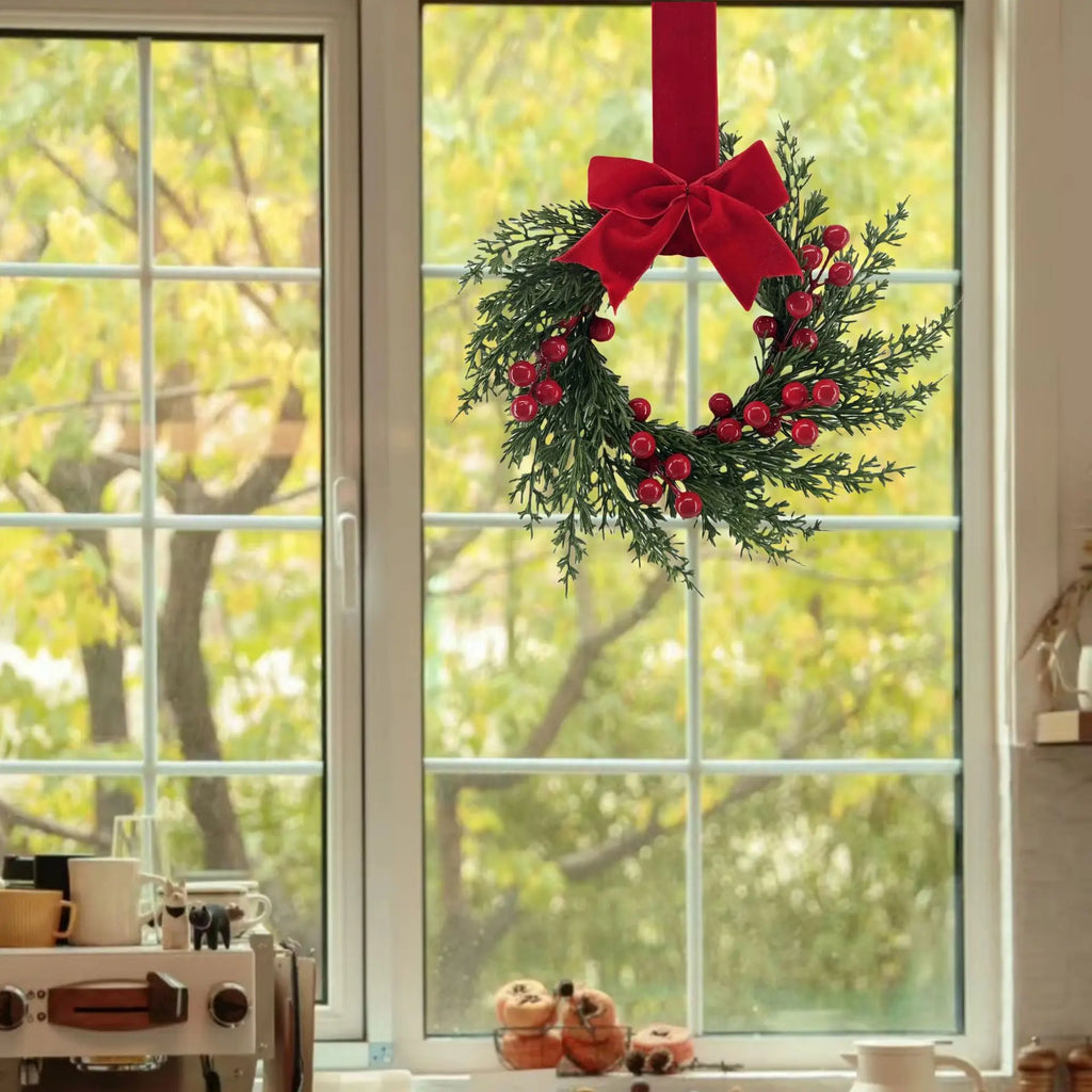 Decorações de Natal, Guirlanda Artificial, Arranjo para Janela, Guirlanda de Natal para Pendurar na Porta, Anel de Rattan, Artigos de Natal