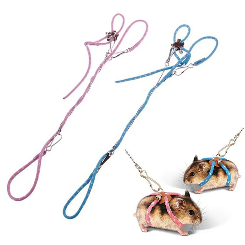 Pet ajustável macio arnês sino trela conjunto mouse hamster furões rato animal de estimação porco trela hamster arnês corda anti-mordida pet andando