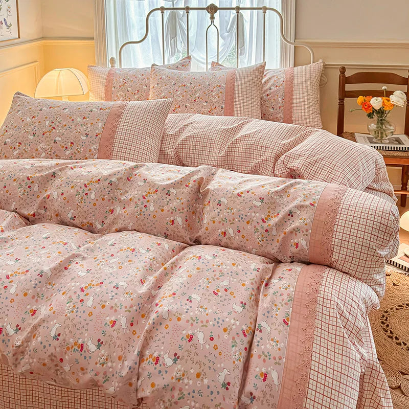 3 pçs floral conjunto de capa edredão fronhas sem enchimento coreano rendas conjunto cama gêmeo único rainha tamanho meninas linho