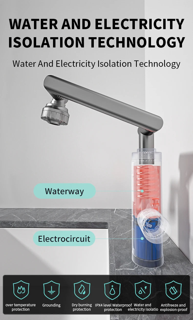 Fudeer 3400W 220V Cozinha Elétrica Aquecedor de Água Torneira Instantânea de Aço Inoxidável Torneira de Água Aquecedor Torneira de Aquecimento Frio